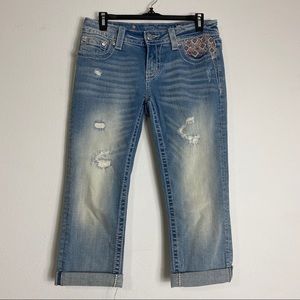 Miss Me Cuffed Capri Embroidered Embellished Jeans 28